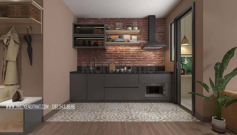 Chung cư nhỏ với thiết kế nội thất phòng bếp đẹp tiện nghi, đáp ứng nhu cầu người nội trợ Nội thất bếp gỗ công nghiệp