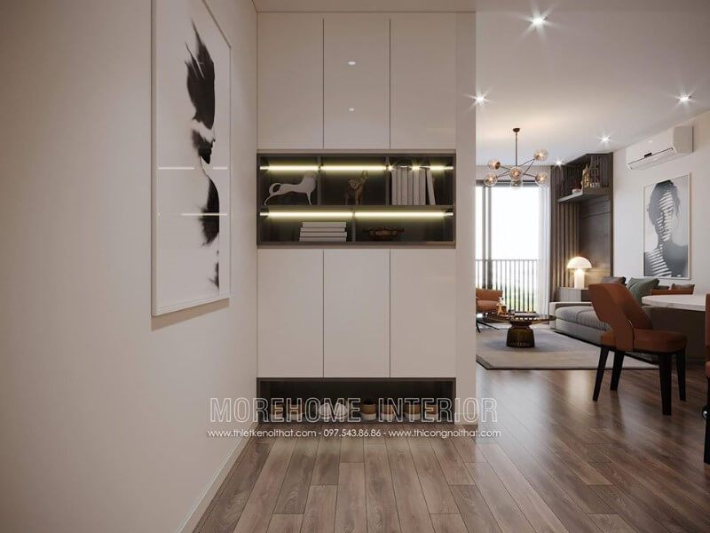 Trang trí phòng khách với tủ đựng đồ màu trắng độc đáo