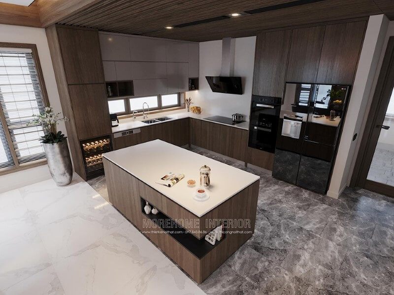 Đá lát sàn tự nhiên hoa văn cao cấp cho phong bếp nhà phố hiện đại