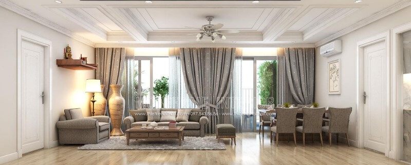 Thiết kế phòng khách đầy ấn tượng với 2 tone màu ghi và sáng sang trọng